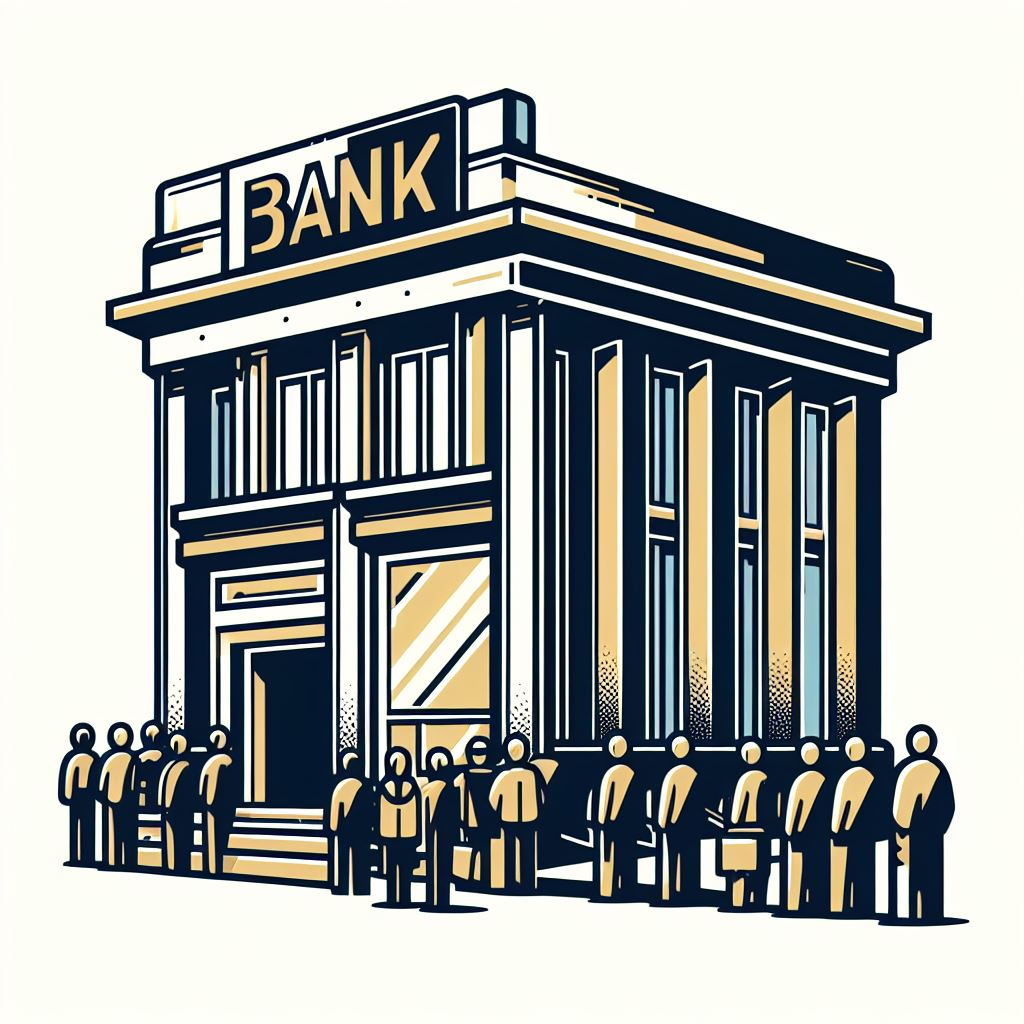 Bank building with queues icon